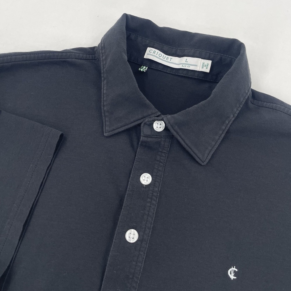 Criquet Polo Shirt Mens L Black Slim Fit Knit Stretch Golf Preppy Short Sleeve